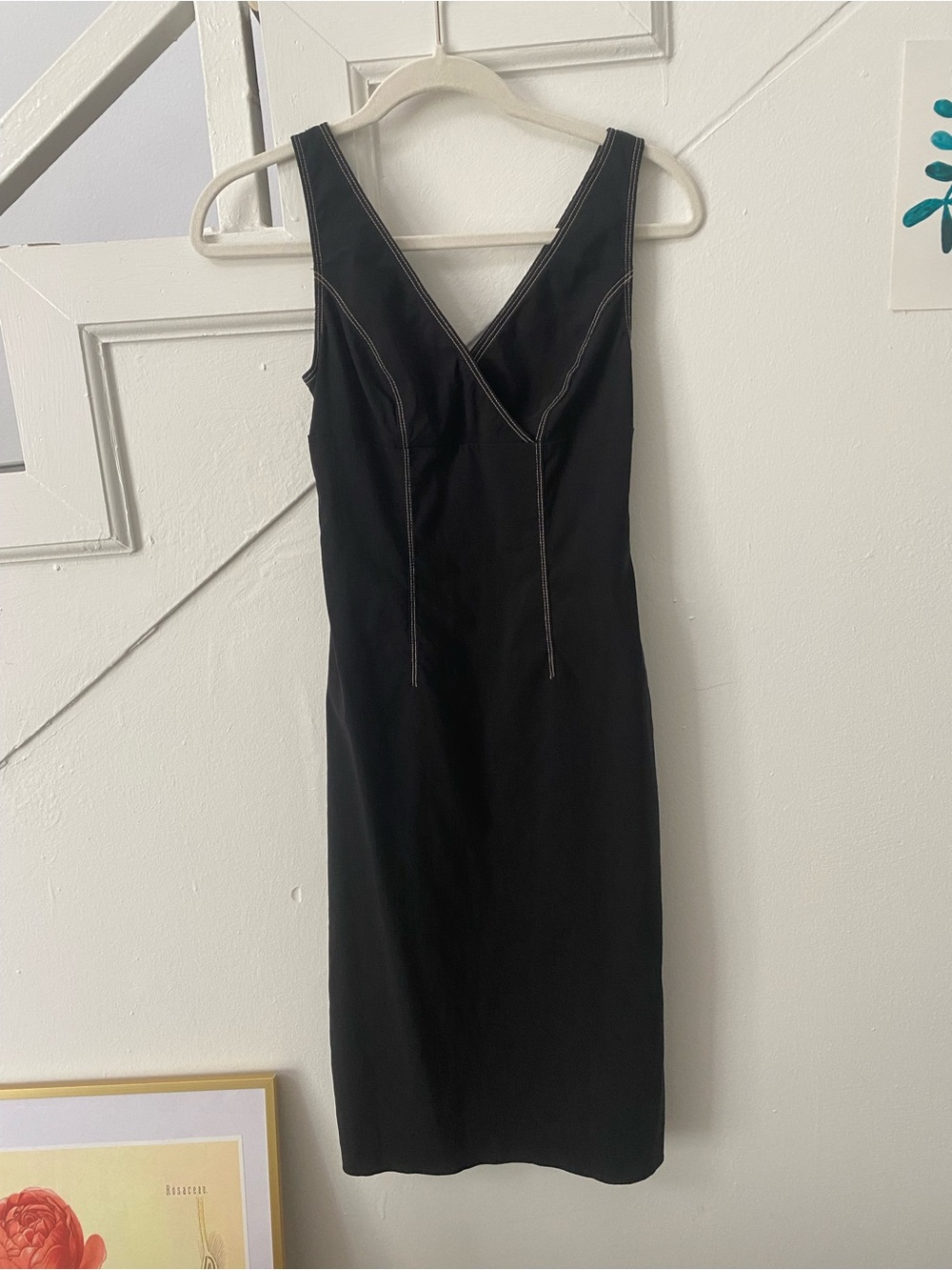 Express Black Midi V-Neck Dress with Contrast Stitching